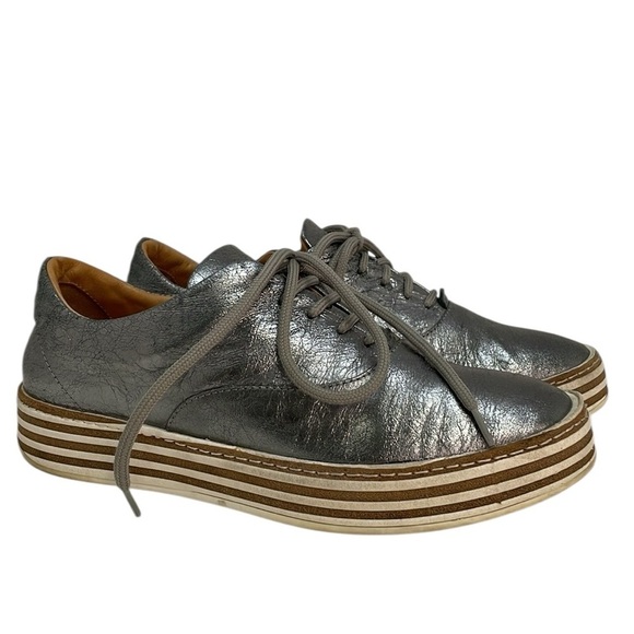 Gidigio Shoes - Gidigio Shoes Metallic Silver Sneakers Lace Up Leather Size 38 or 8
